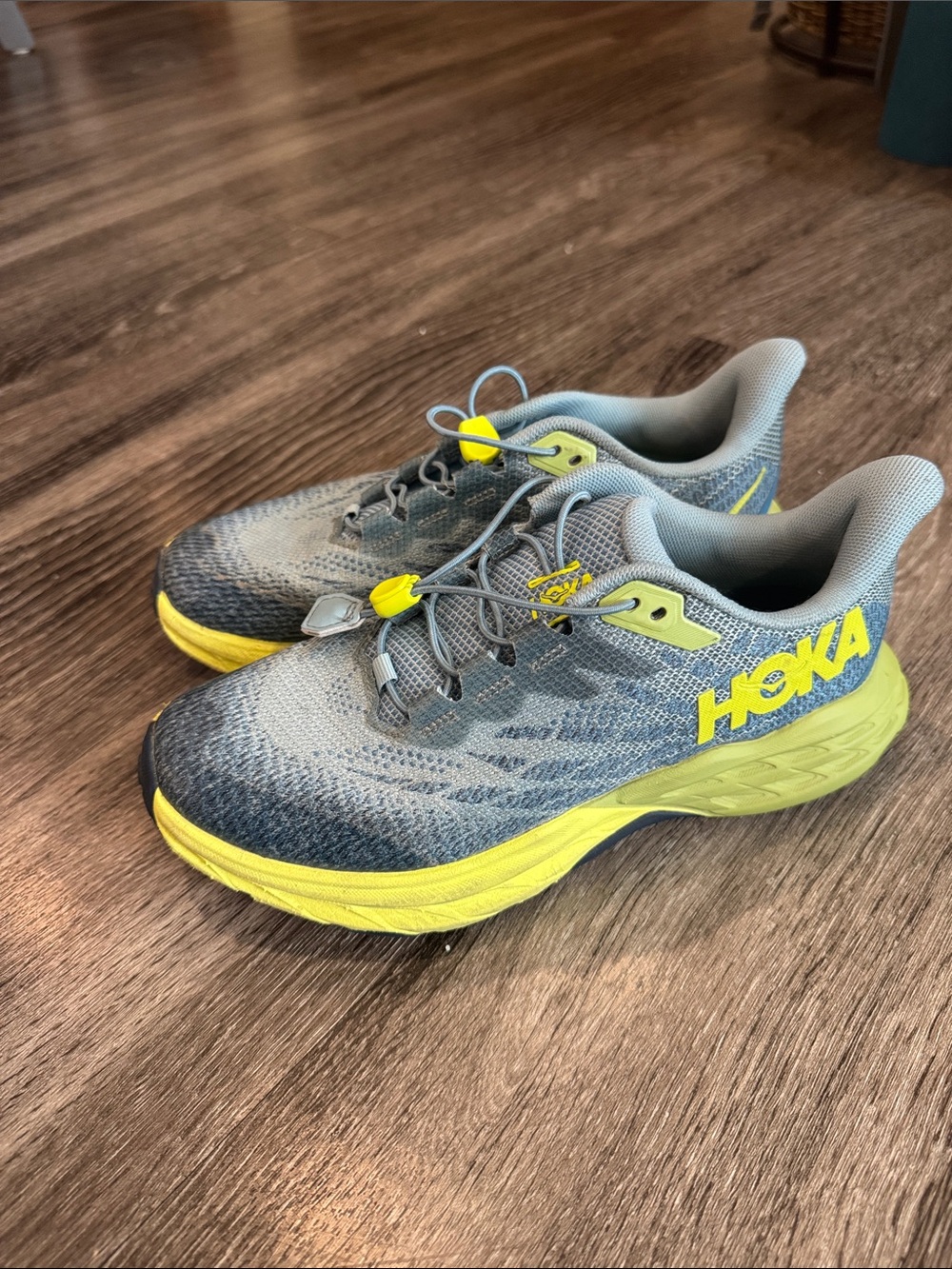 Hoka Kids Gray and Yellow Trail Sneakers